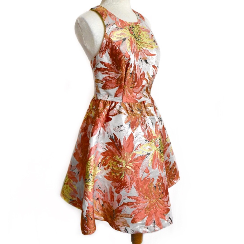 Blue Elephant Floral Brocade Party Dress